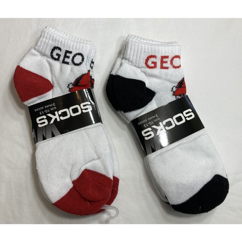 Georgia Bulldogs 3-Pack Ankle Socks, White, Men's 10-13, 6 pairs total, NCAA